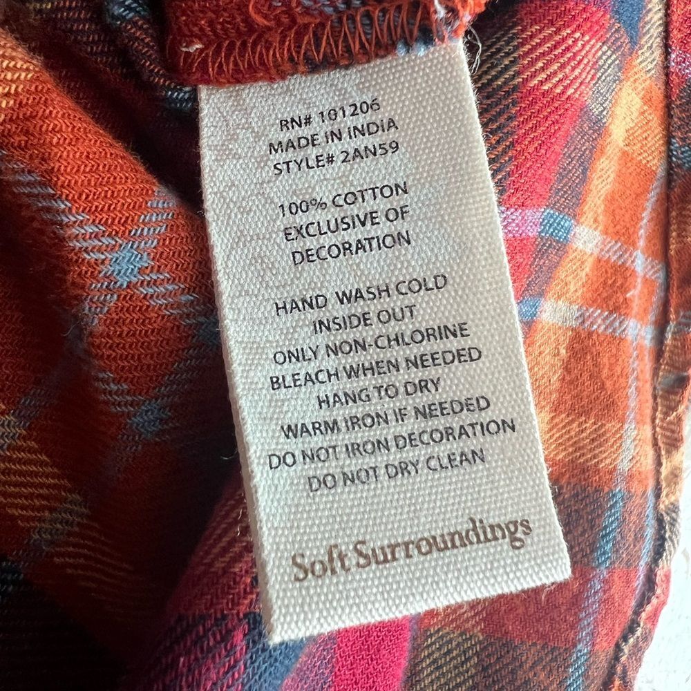 Soft Surroundings Women's Galveston Plaid Button Up Tunic Top Size Small (6-8) - Picture 8 of 8